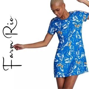 FARM RIO x ADIDAS Butterfly Print Short Sleeve Mini T-Shirt Dress
